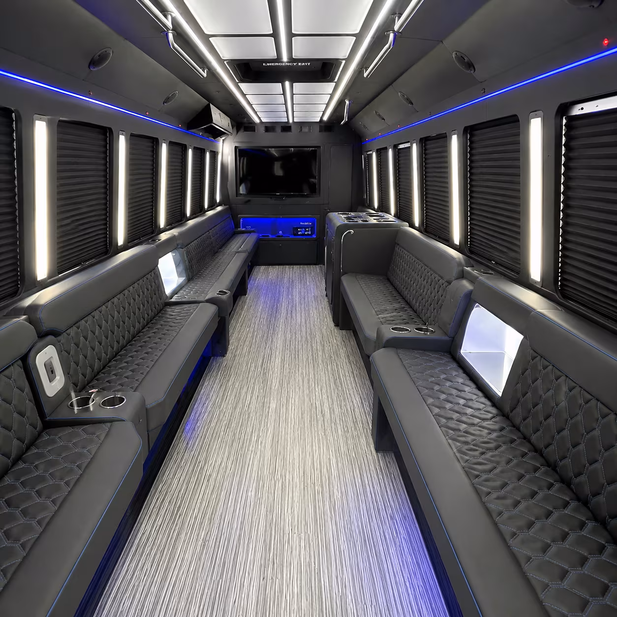 Passenger watching the Memphis scenery during a regional party bus road trip