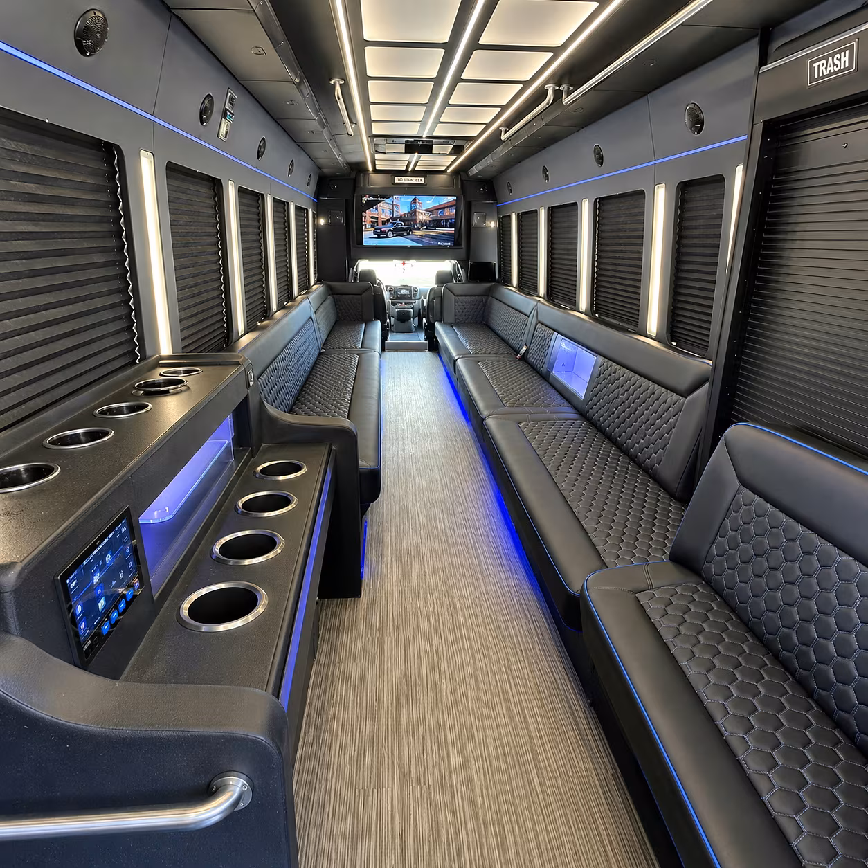 Interior of a party bus rental serving Memphis